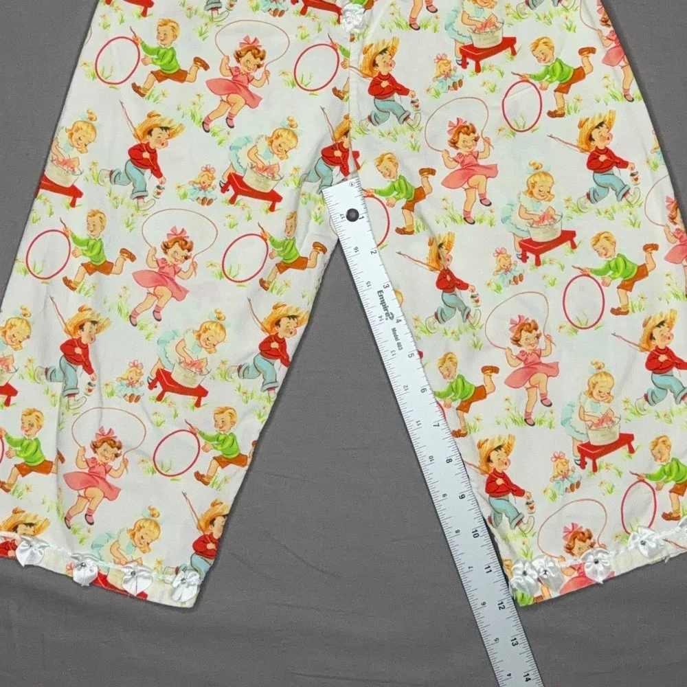 Handmade Kids Pants Vintage Novelty Print Rosettes